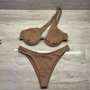 crossed brown bikini set